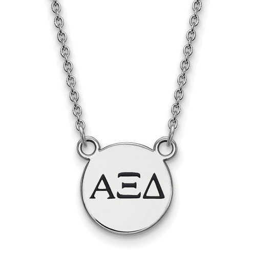 LogoArt Alpha Xi Delta Necklace - Sterling Silver Rhodium-Plated Sorority Greek Letters Small Black Enamel Pendant 18 Inch