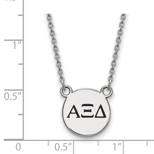 LogoArt Alpha Xi Delta Necklace - Sterling Silver Rhodium-Plated Sorority Greek Letters Small Black Enamel Pendant 18 Inch - View 2