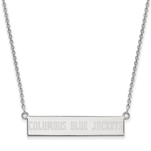 LogoArt Columbus Blue Jackets Necklace - Sterling Silver Rhodium-Plated Small Bar 18 Inch