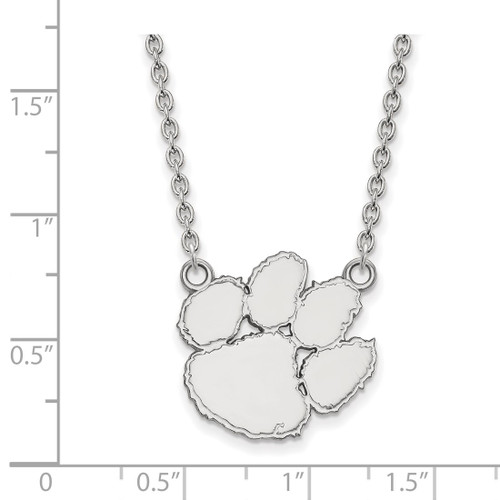 LogoArt Clemson University Necklace - Sterling Silver Rhodium-Plated Tiger Paw Large Pendant 18 Inch - View 2