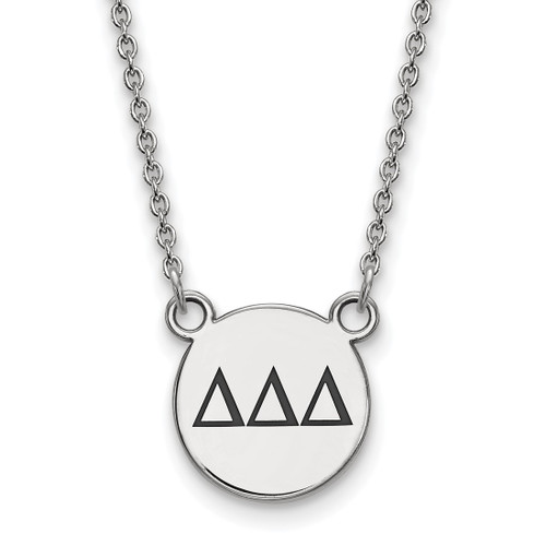 LogoArt Delta Delta Delta Necklace - Sterling Silver Rhodium-Plated Sorority Greek Letters Small Black Enamel Pendant 18 Inch