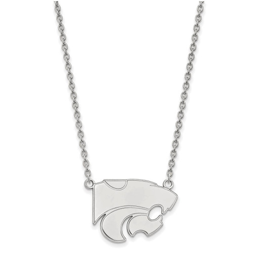 LogoArt Kansas State University Necklace - Sterling Silver Rhodium-Plated Wildcat Large Pendant 18 Inch