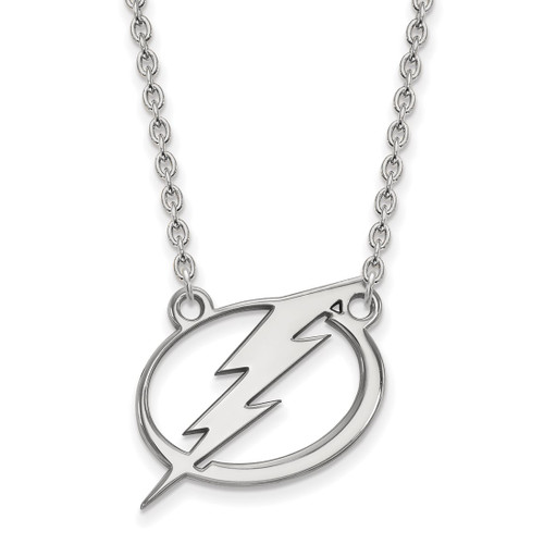 LogoArt Tampa Bay Lightning Necklace - Sterling Silver Rhodium-Plated Large Pendant 18 Inch