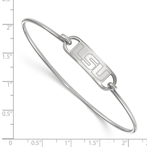 LogoArt Louisiana State University Bracelet - Sterling Silver Rhodium-Plated L-S-U Small Center 7 Inch Wire Bangle - View 2