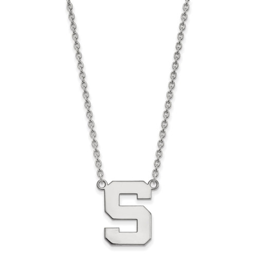 LogoArt Michigan State University Necklace - Sterling Silver Rhodium-Plated Letter S Large Pendant 18 Inch
