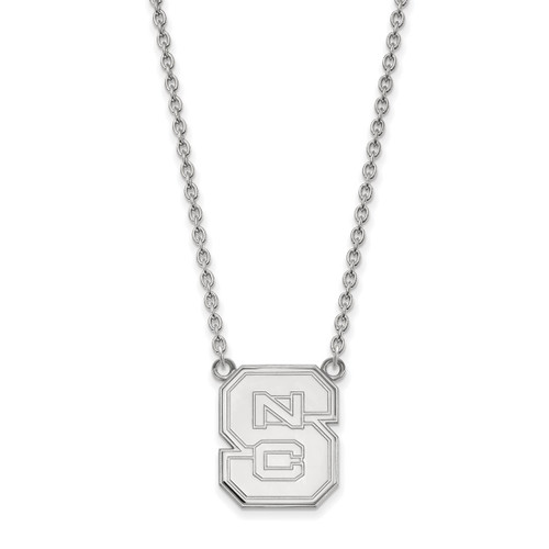 LogoArt North Carolina State University Necklace - Sterling Silver Rhodium-Plated N-C-S Large Pendant 18 Inch