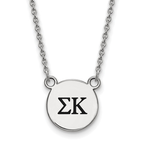 LogoArt Sigma Kappa Necklace - Sterling Silver Rhodium-Plated Sorority Greek Letters Small Black Enamel Pendant 18 Inch
