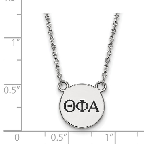 LogoArt Theta Phi Alpha Necklace - Sterling Silver Rhodium-Plated Sorority Greek Letters Small Black Enamel Pendant 18 Inch - View 2