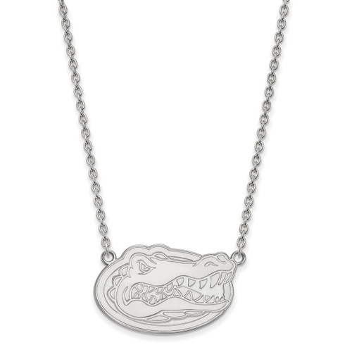 LogoArt University of Florida Necklace - Sterling Silver Rhodium-Plated Gator Large Pendant 18 Inch
