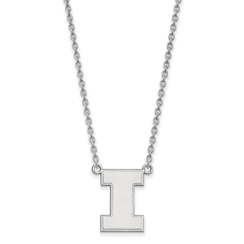 LogoArt University of Illinois Necklace - Sterling Silver Rhodium-Plated Letter I Large Pendant 18 Inch