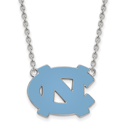 LogoArt University of North Carolina Necklace - Sterling Silver Rhodium-Plated N-C Enameled Large Pendant 18 Inch