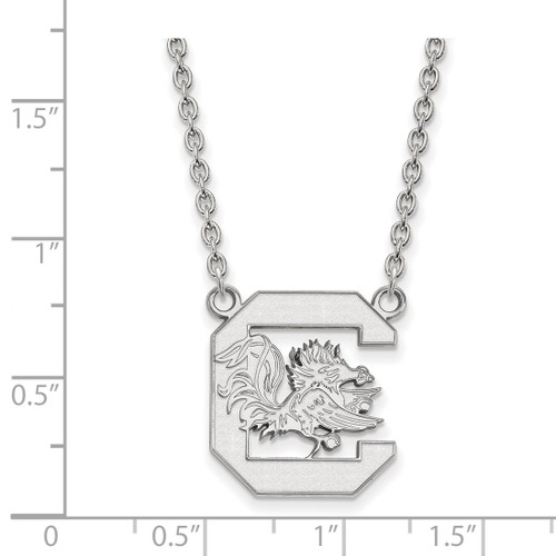 LogoArt University of South Carolina Necklace - Sterling Silver Rhodium-Plated Large Pendant 18 Inch - View 2