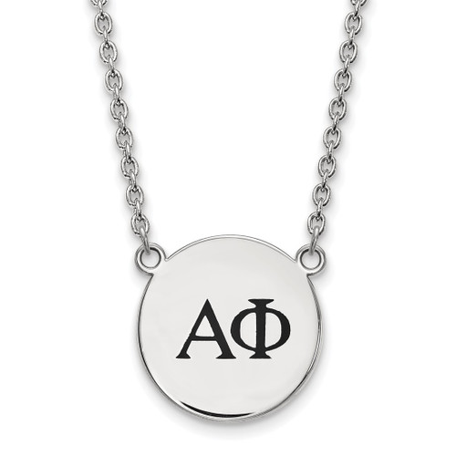 LogoArt Alpha Phi Necklace - Sterling Silver Rhodium-Plated Sorority Greek Letters Large Black Enamel Pendant 18 Inch