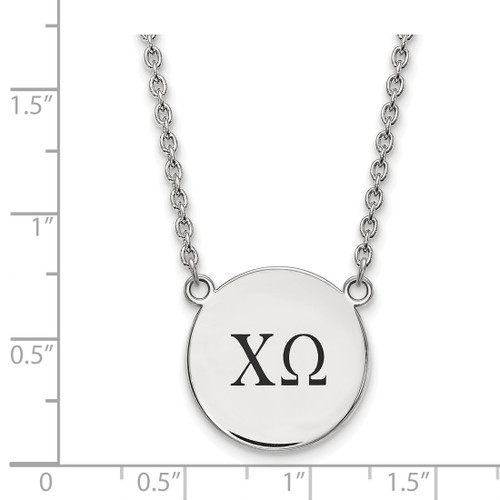 LogoArt Chi Omega Necklace - Sterling Silver Rhodium-Plated Sorority Greek Letters Large Black Enamel Pendant 18 Inch - View 2