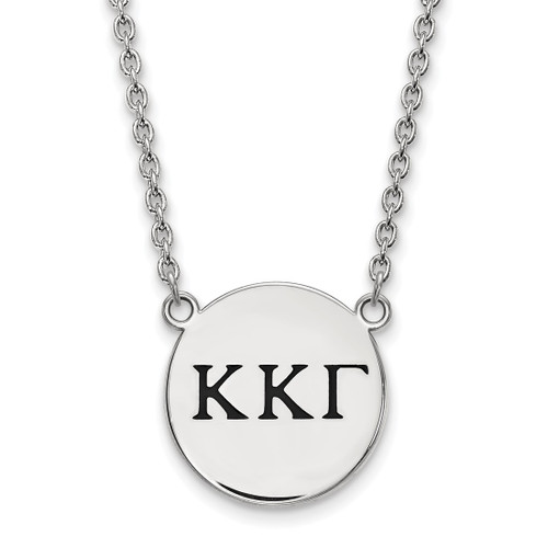 LogoArt Kappa Kappa Gamma Necklace - Sterling Silver Rhodium-Plated Sorority Greek Letters Large Black Enamel Pendant 18 Inch