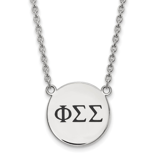 LogoArt Phi Sigma Sigma Necklace - Sterling Silver Rhodium-Plated Sorority Greek Letters Large Black Enamel Pendant 18 Inch