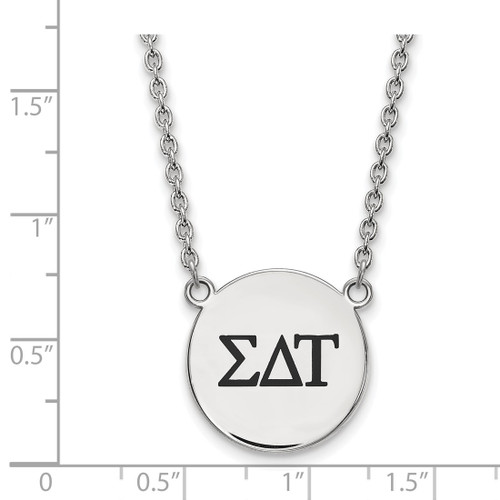 LogoArt Sigma Delta Tau Necklace - Sterling Silver Rhodium-Plated Sorority Greek Letters Large Black Enamel Pendant 18 Inch - View 2