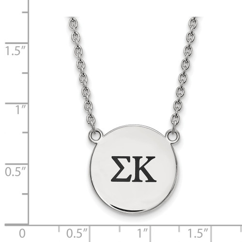 LogoArt Sigma Kappa Necklace - Sterling Silver Rhodium-Plated Sorority Greek Letters Large Black Enamel Pendant 18 Inch - View 2