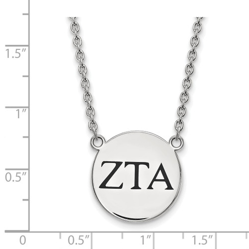 LogoArt Zeta Tau Alpha Necklace - Sterling Silver Rhodium-Plated Sorority Greek Letters Large Black Enamel Pendant 18 Inch - View 2