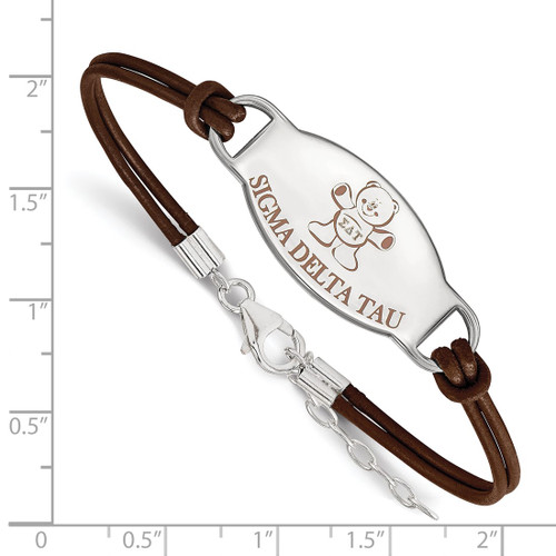 LogoArt Sigma Delta Tau Bracelet - Sterling Silver Rhodium-Plated Sorority Symbol Color Enamel Color Leather 7 Inch with Extender - View 2