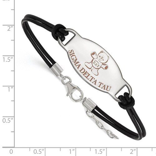 LogoArt Sigma Delta Tau Bracelet - Sterling Silver Rhodium-Plated Sorority Symbol Color Enamel Black Leather 7 Inch with Extender - View 2