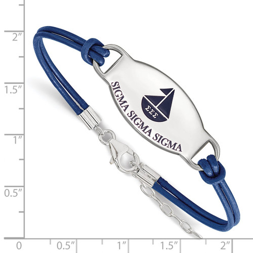 LogoArt Sigma Sigma Sigma Bracelet - Sterling Silver Rhodium-Plated Sorority Symbol Color Enamel Color Leather 7 Inch with Extender - View 2