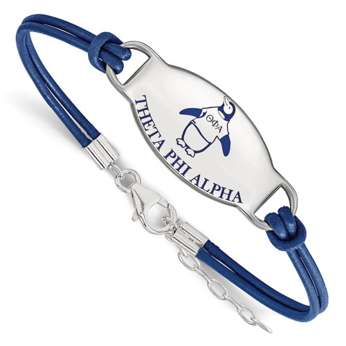 LogoArt Theta Phi Alpha Bracelet - Sterling Silver Rhodium-Plated Sorority Symbol Color Enamel Color Leather 7 Inch with Extender