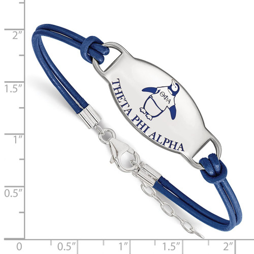 LogoArt Theta Phi Alpha Bracelet - Sterling Silver Rhodium-Plated Sorority Symbol Color Enamel Color Leather 7 Inch with Extender - View 2