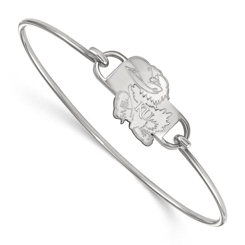 LogoArt University of Kansas Bracelet - Sterling Silver Rhodium-Plated Jayhawk Small Center 7 Inch Wire Bangle