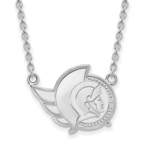 LogoArt Ottawa Senators Necklace - Sterling Silver Rhodium-Plated Large Enameled Pendant 18 Inch