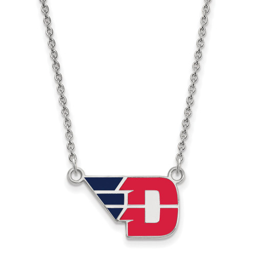 LogoArt University of Dayton Necklace - Sterling Silver Rhodium-Plated Small Enameled Pendant 18 Inch