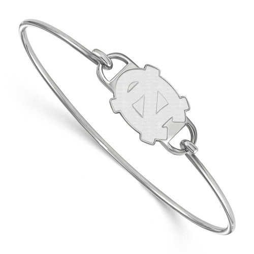 LogoArt University of North Carolina Bracelet - Sterling Silver Rhodium-Plated N-C Small Center 7 Inch Wire Bangle