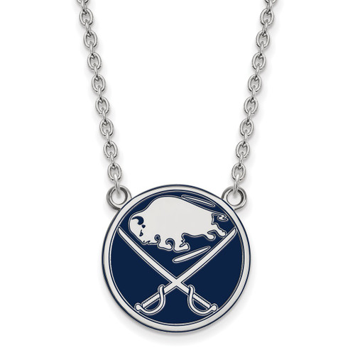 LogoArt Buffalo Sabres Necklace - Sterling Silver Rhodium-Plated Large Enameled Pendant 18 Inch