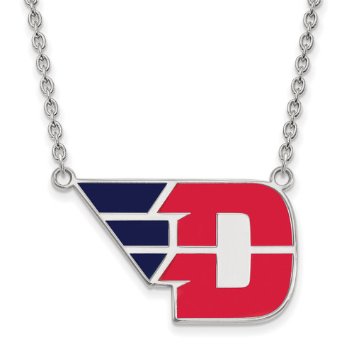 LogoArt University of Dayton Necklace - Sterling Silver Rhodium-Plated Large Enameled Pendant 18 Inch