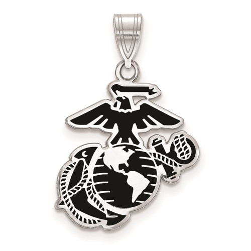 LogoArt U.S. Marine Corps Pendant - Sterling Silver Rhodium-Plated Large Epoxied
