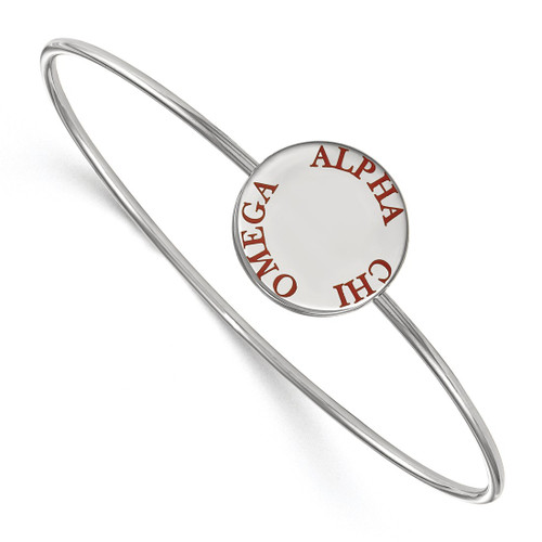 LogoArt Alpha Chi Omega Bracelet - Sterling Silver Rhodium-Plated Enameled Slip-on Bangle - SS021ACO-7
