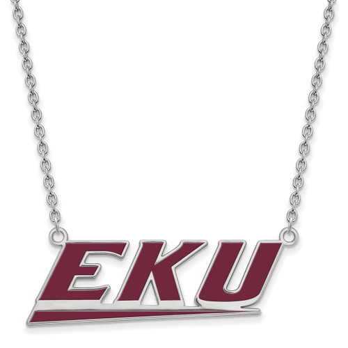 LogoArt Eastern Kentucky University Necklace - Sterling Silver Rhodium-Plated E-K-U Large Enameled Pendant 18 Inch