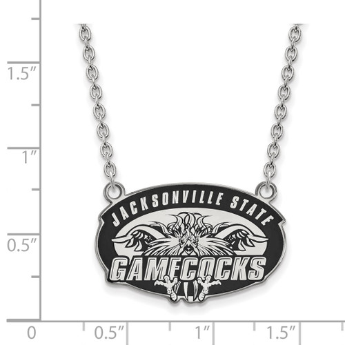 Sterling Silver Rhodium-Plated LogoArt Jacksonville State U. Large Enameled Pendant 18 Inch Necklace - View 2