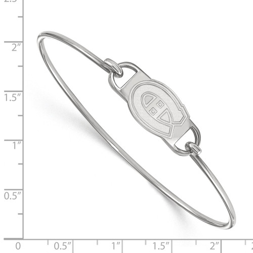 LogoArt Montreal Canadiens Bracelet - Sterling Silver Rhodium-Plated Small Center 7 Inch Wire Bangle - View 2