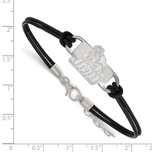 LogoArt James Madison University Bracelet - Sterling Silver Rhodium-Plated Small Center Black Leather 7 Inch with Extender - View 2