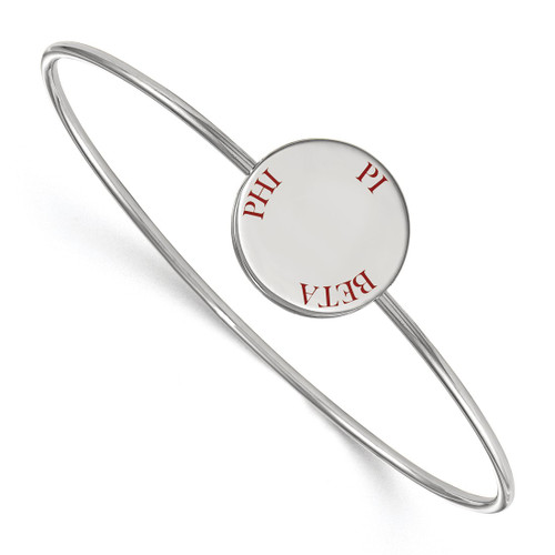 LogoArt Pi Beta Phi Bracelet - Sterling Silver Rhodium-Plated Enameled Slip-on Bangle - SS022PBP-7