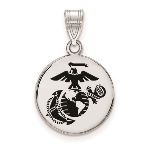 LogoArt U.S. Marine Corps Pendant - Sterling Silver Rhodium-Plated Medium Epoxied Disc