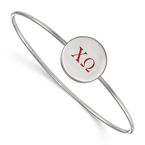 LogoArt Chi Omega Bracelet - Sterling Silver Rhodium-Plated Enameled Slip-on Bangle - SS023CHO-7