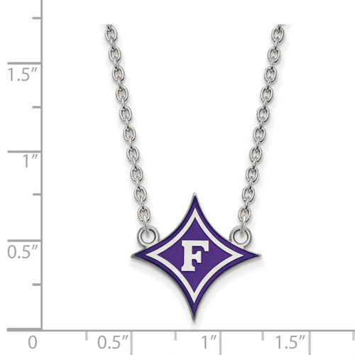 LogoArt Furman University Necklace - Sterling Silver Rhodium-Plated Large Enameled Pendant 18 Inch - View 2
