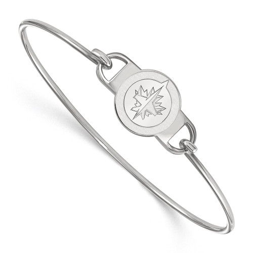 LogoArt Winnipeg Jets Bracelet - Sterling Silver Rhodium-Plated Small Center 7 Inch Wire Bangle