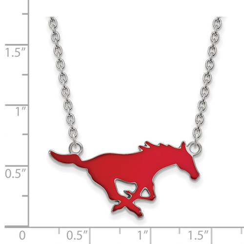 LogoArt Southern Methodist University Necklace - Sterling Silver Rhodium-Plated Mustang Large Enameled Pendant 18 Inch - View 2