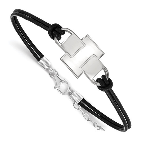 LogoArt University of Illinois Bracelet - Sterling Silver Rhodium-Plated Letter I Small Center Black Leather 7 Inch with Extender
