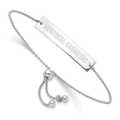 LogoArt Montreal Canadiens Bracelet - Sterling Silver Rhodium-Plated Small Bar Adjustable 9 Inch