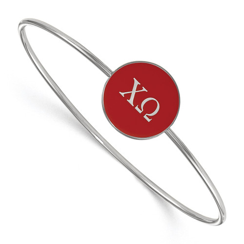 LogoArt Chi Omega Bracelet - Sterling Silver Rhodium-Plated Enameled Slip-on Bangle - SS024CHO-7