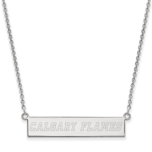 LogoArt Calgary Flames Necklace - Sterling Silver Rhodium-Plated Small Bar 18 Inch